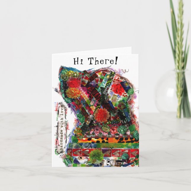 Farbenfrohe Mixed Media Pop Art Dog Grußkarte Dankeskarte (Vorderseite)