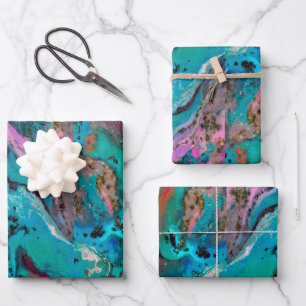 Farbenfrohe moderne Abstrakte Fluid Art Malerei Geschenkpapier Set