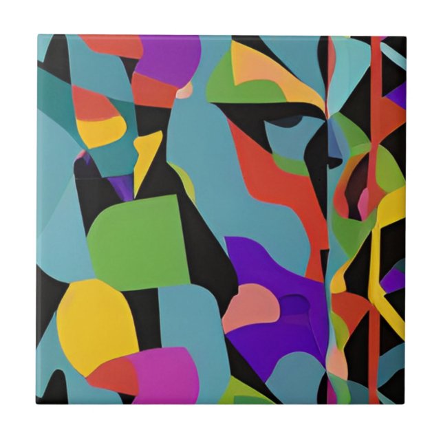 Farbenfrohe, moderne abstrakte Kunstkunst, blaues  Fliese (Vorderseite)