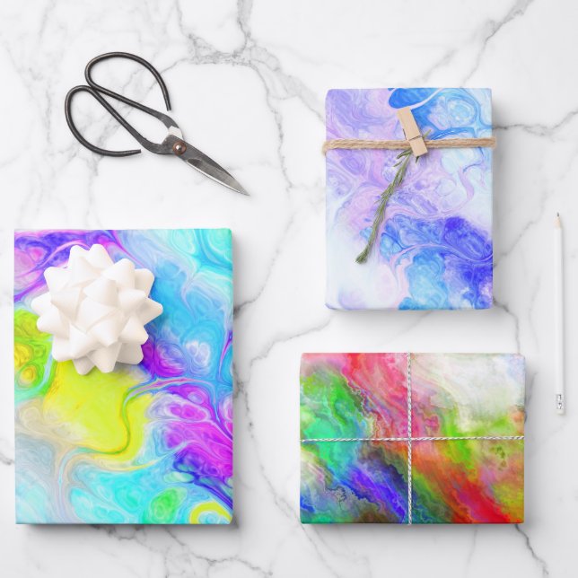 Farbenfrohe moderne Abstrakte Muster Geschenkpapier Set (Vorderseite)
