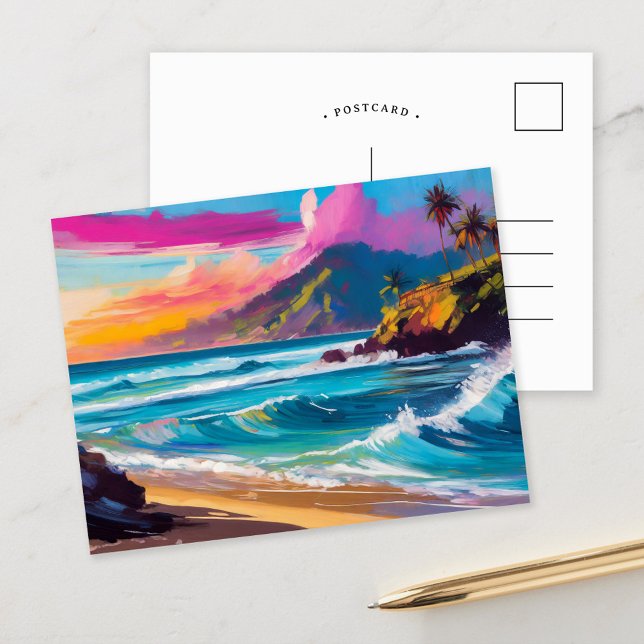 Farbenfrohe moderne Abstrakte Strandlandschaft Postkarte (Von Creator hochgeladen)