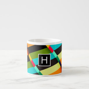 Farbenfrohe moderne abstrakte Streifen & Monogramm Espressotasse