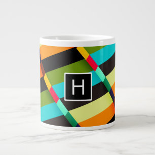 Farbenfrohe moderne abstrakte Streifen & Monogramm Jumbo-Tasse
