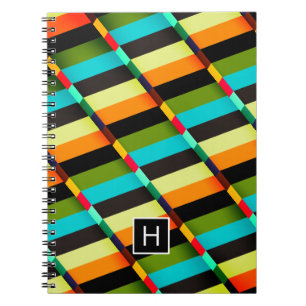 Farbenfrohe moderne abstrakte Streifen & Monogramm Notizblock
