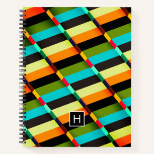 Farbenfrohe moderne abstrakte Streifen & Monogramm Notizbuch