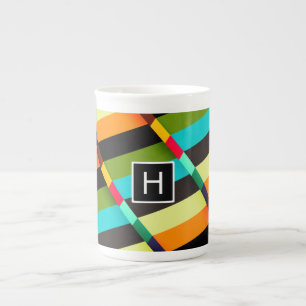 Farbenfrohe moderne abstrakte Streifen & Monogramm Prozellantasse
