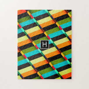 Farbenfrohe moderne abstrakte Streifen & Monogramm Puzzle