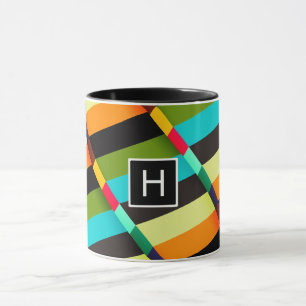 Farbenfrohe moderne abstrakte Streifen & Monogramm Tasse