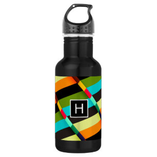 Farbenfrohe moderne abstrakte Streifen & Monogramm Trinkflasche