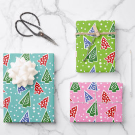 Farbenfrohe, moderne abstrakte Weihnachtsbäume Geschenkpapier Set
