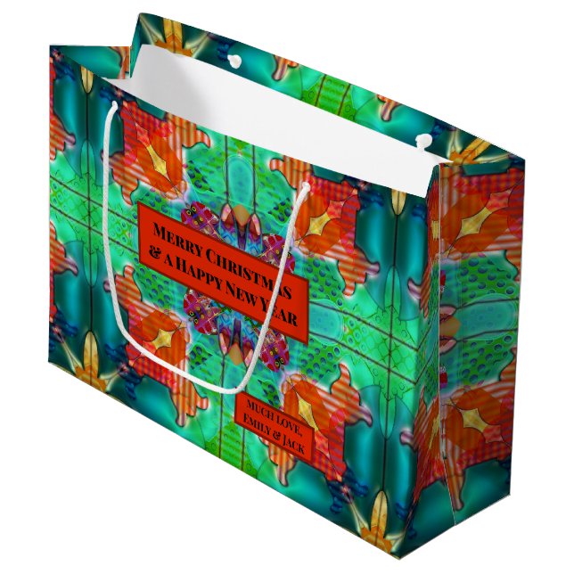 Farbenfrohe, moderne Abstrakte Weihnachtszeit Große Geschenktüte (Vorderseite Schrägansicht)