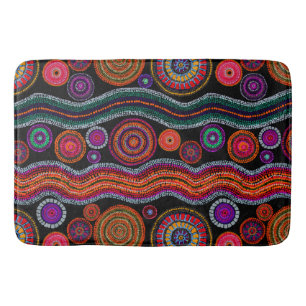 Farbenfrohe moderne australische Dot Art Tribal Mu Badematte