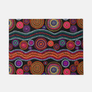 Farbenfrohe moderne australische Dot Art Tribal Mu Fußmatte