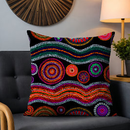Farbenfrohe moderne australische Dot Art Tribal Mu Kissen
