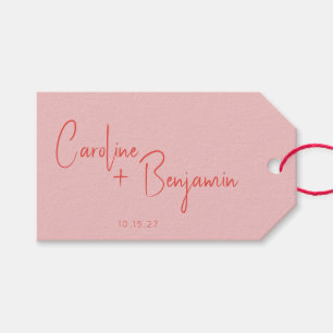 Farbenfrohe moderne Boho Pink Red Script Hochzeit Geschenkanhänger