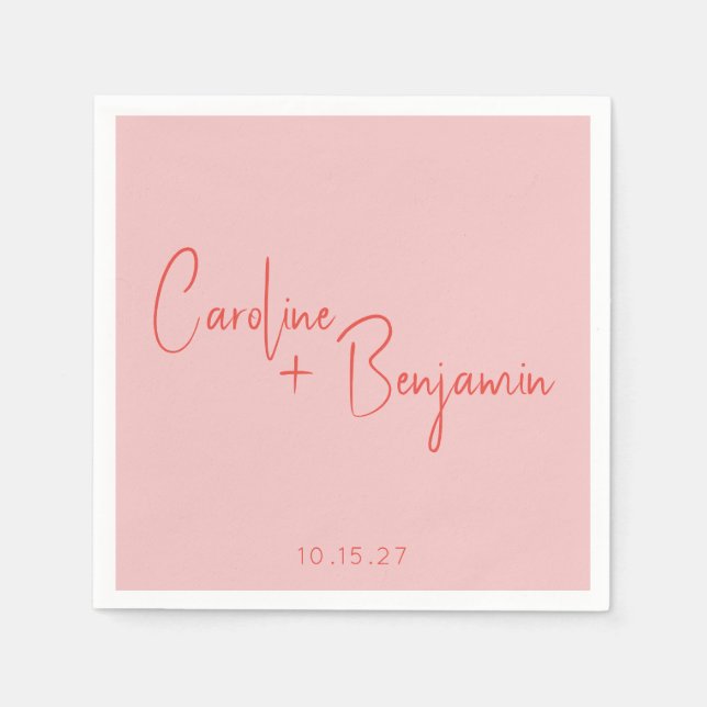 Farbenfrohe moderne Boho Pink Red Script Hochzeit Serviette (Vorderseite)