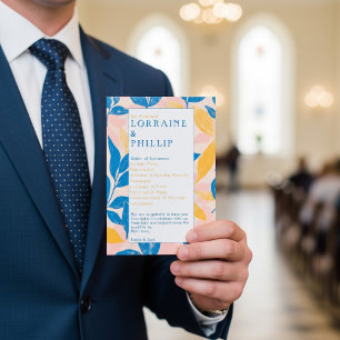 Farbenfrohe moderne botanisch-blau-gelbe Hochzeit Programm