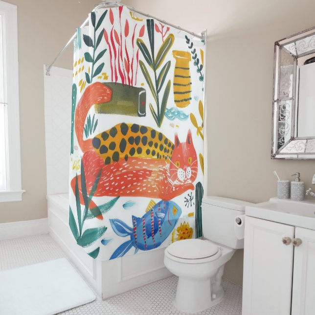 Farbenfrohe Moderne Cat Art Dusche Vorhang (Beispiel)