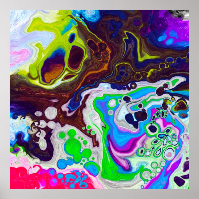 Farbenfrohe moderne Fluid Art Pour Malzzellen Poster (Vorne)