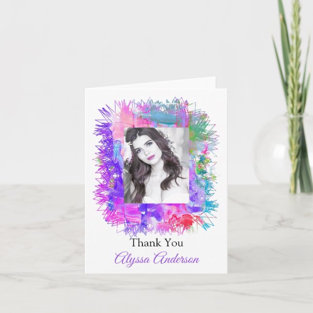 Farbenfrohe Moderne Foto Abschluss Vielen Dank Dankeskarte (Vorderseite)