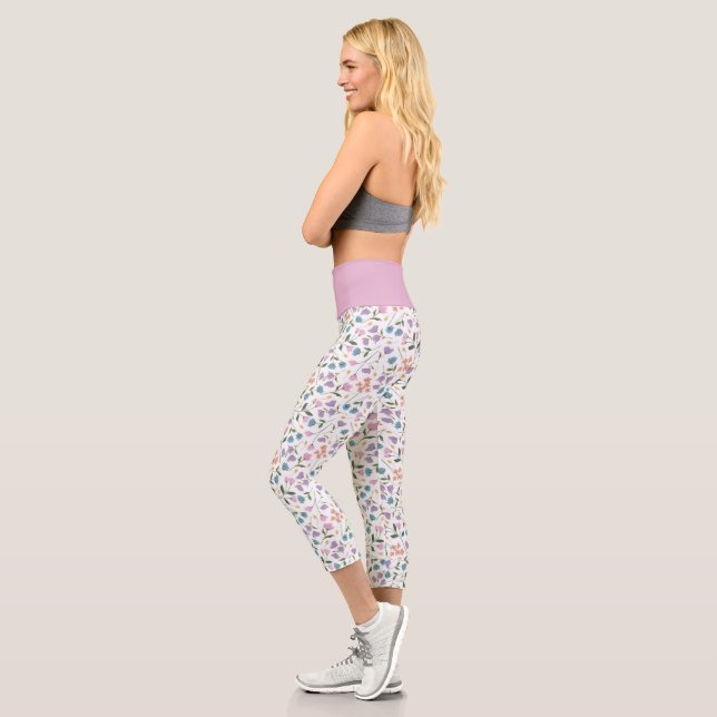 Farbenfrohe moderne Frühlingsstipps Wildblumen Pin Capri Leggings (Links)