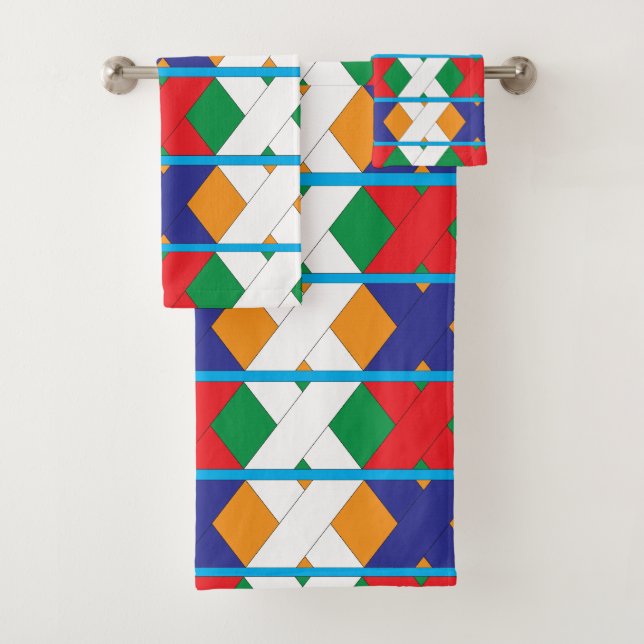 Farbenfrohe moderne Geometrie Diamantmuster Badhandtuch Set (Insitu)