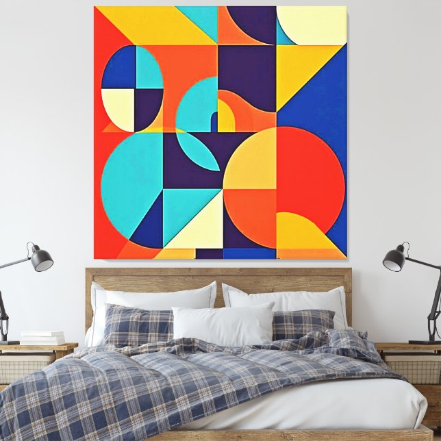 Farbenfrohe moderne Geometrie Leinwanddruck (Insitu (Schlafzimmer))