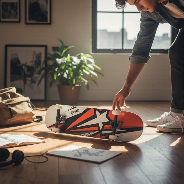 Farbenfrohe moderne geometrische Abstrakt-Sternmus Skateboard (Von Creator hochgeladen)