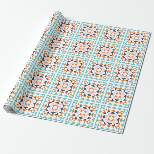 Farbenfrohe moderne, gequilte Blockgeometrie Geschenkpapier (Ungerollt)