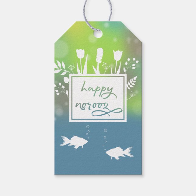 Farbenfrohe moderne, glückliche Noroz-Briefe Fisch Geschenkanhänger (Vorderseite)