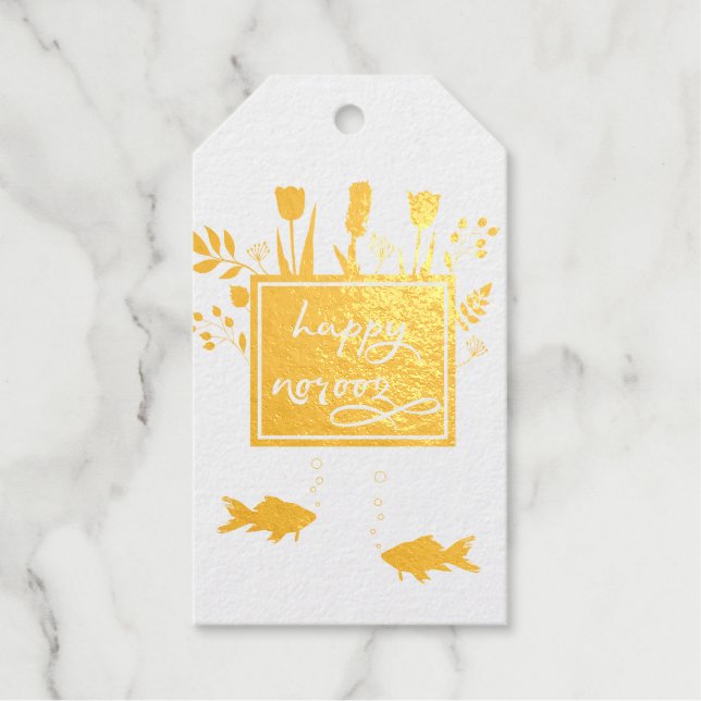 Farbenfrohe moderne, glückliche Noroz-Briefe Fisch Geschenkanhänger (Vorderseite)