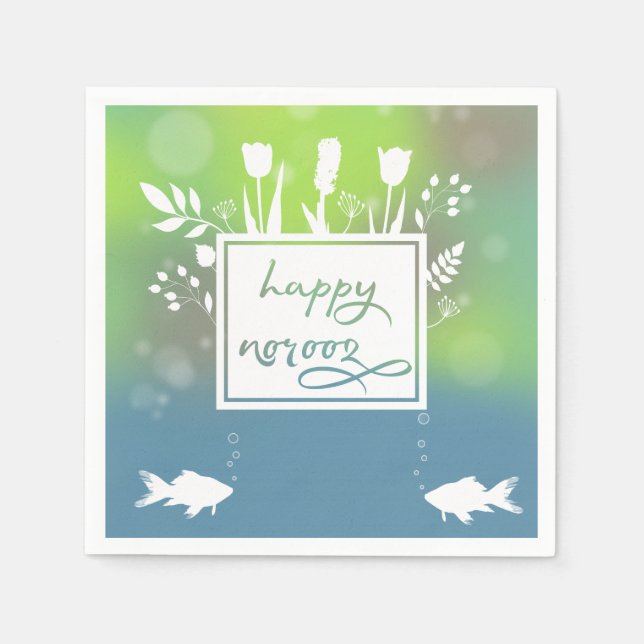 Farbenfrohe moderne, glückliche Noroz-Briefe Fisch Serviette (Vorderseite)
