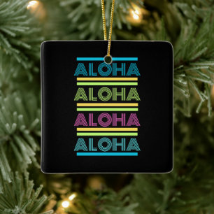 Farbenfrohe moderne hawaiianische WeihnachtsALOHA Keramikornament