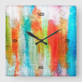Farbenfrohe, moderne Holzkörnerkleidung #10 Quadratische Wanduhr