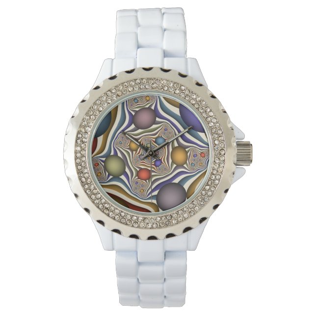 Farbenfrohe moderne Kunst des Abstrakten Fraktals Armbanduhr (Vorderseite)