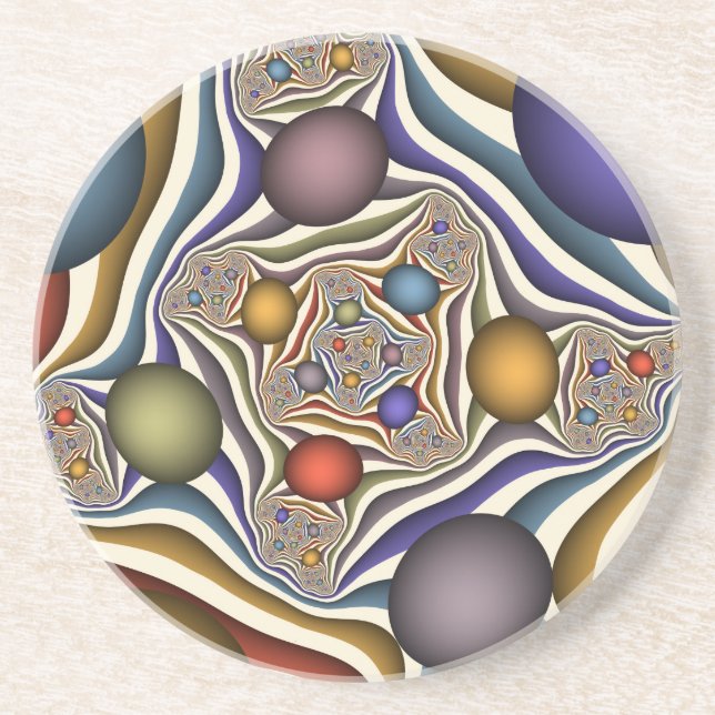Farbenfrohe moderne Kunst des Abstrakten Fraktals Getränkeuntersetzer (Vorne)