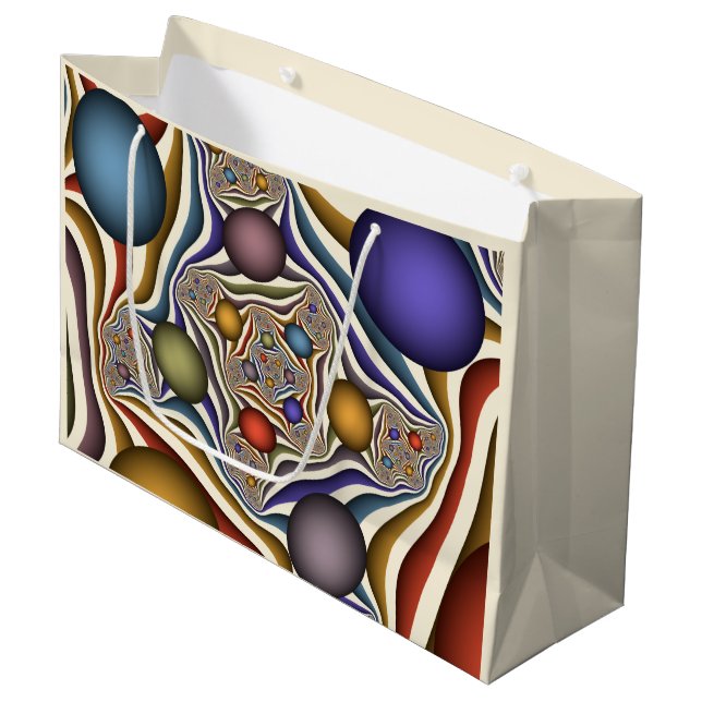 Farbenfrohe moderne Kunst des Abstrakten Fraktals Große Geschenktüte (Vorderseite Schrägansicht)