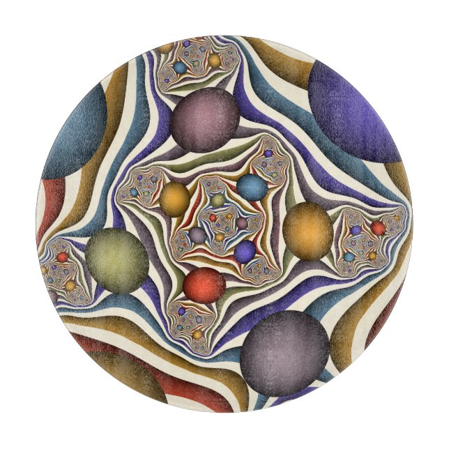 Farbenfrohe moderne Kunst des Abstrakten Fraktals Schneidebrett (Vorderseite)