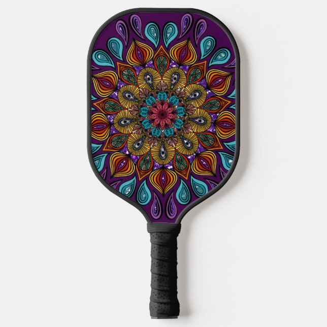 Farbenfrohe Moderne Mandala Trippy Psychedelic Hip Pickleball Schläger (Vorderseite)