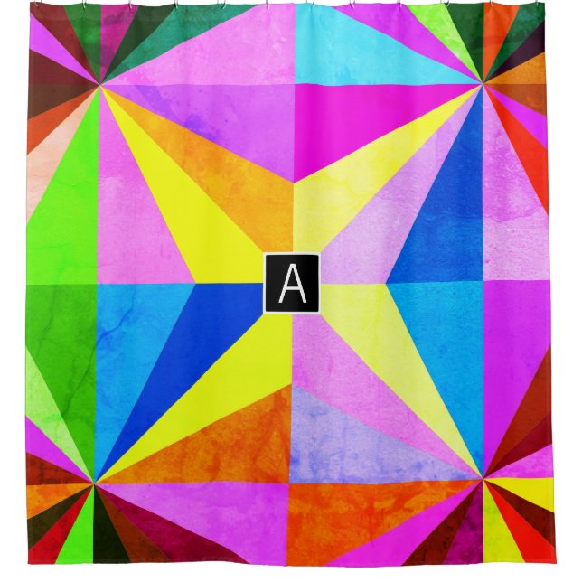 Farbenfrohe moderne mehrfarbige geometrische Geome Duschvorhang (Vorderseite)