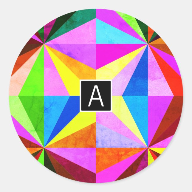 Farbenfrohe moderne mehrfarbige geometrische Geome Runder Aufkleber (Vorderseite)