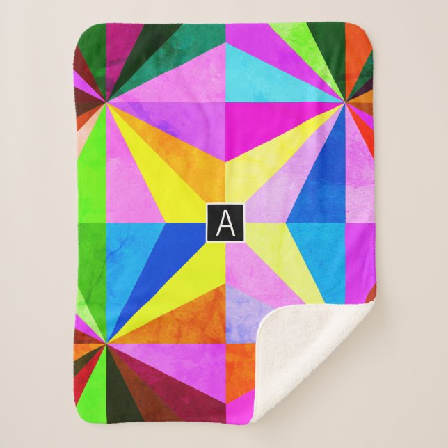Farbenfrohe moderne mehrfarbige geometrische Geome Sherpadecke (Vorderseite)