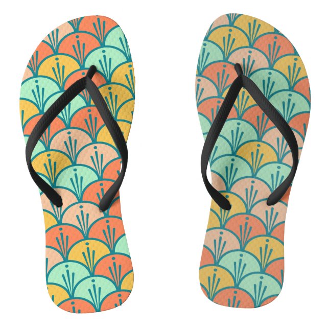 Farbenfrohe moderne moderne geometrische Fischskal Flip Flops (Fußbett)