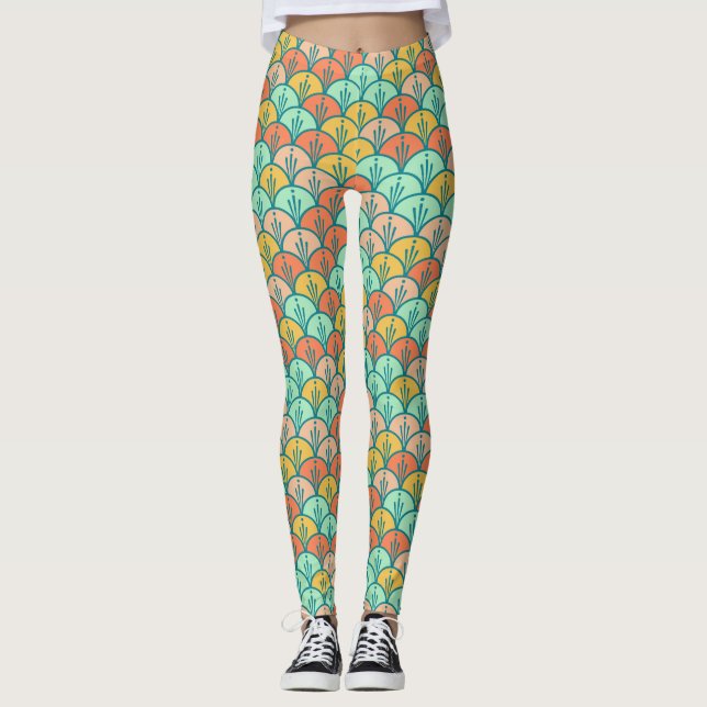 Farbenfrohe moderne moderne geometrische Fischskal Leggings (Vorderseite)