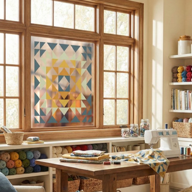 Farbenfrohe moderne Quilblock Geometric Erdnähe Aq Fensteraufkleber (Von Creator hochgeladen)