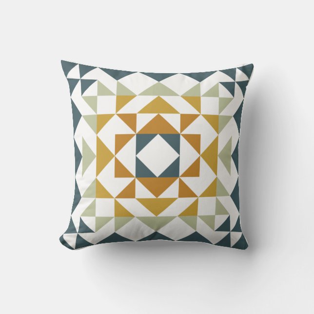 Farbenfrohe moderne Quilblock Geometric Erdnähe Aq Kissen (Vorderseite)