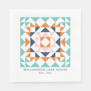 Farbenfrohe, moderne Quilblock Geometrie Serviette