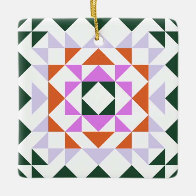 Farbenfrohe moderne Quilblock Geometrisch Grün Lil Keramikornament (Vorderseite)