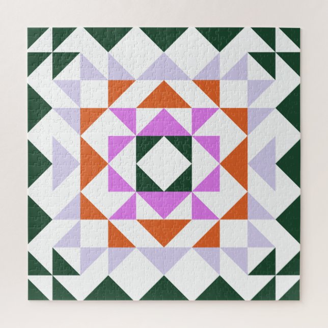 Farbenfrohe moderne Quilblock Geometrisch Grün Lil Puzzle (Vertikal)