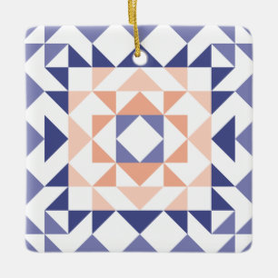 Farbenfrohe moderne Quilt Block Geometrie Lila Keramikornament